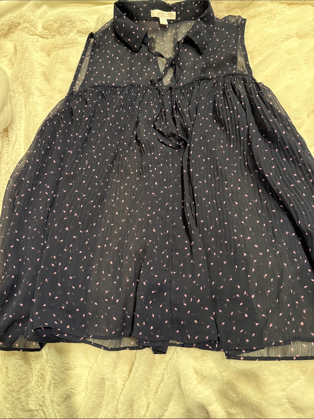 LC Lauren Conrad Black Sleeveless Chiffon Top with Pink Dot Print